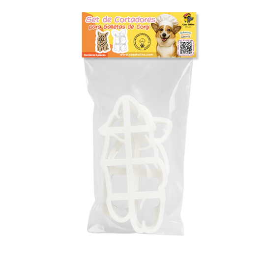 Set de 3 cortadores de galletas en forma de Corgi + mezcla instantánea