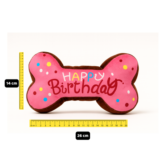 🦴 Birthday Bone Pink & Brown – Juguete de Peluche para Cumpleaños 🎉🐾