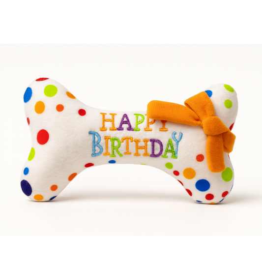 🦴 Birthday Bone White – Juguete de Peluche para Cumpleaños 🎉🐾