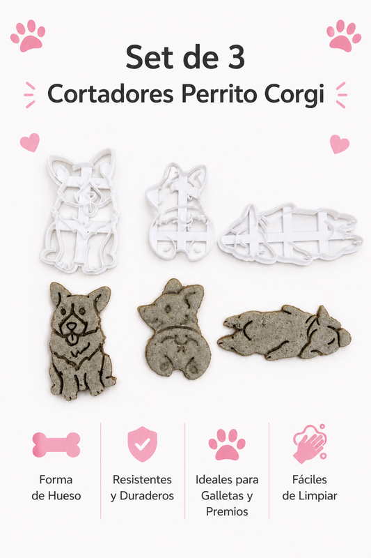 Set de 3 Cortadores Perrito Corgi