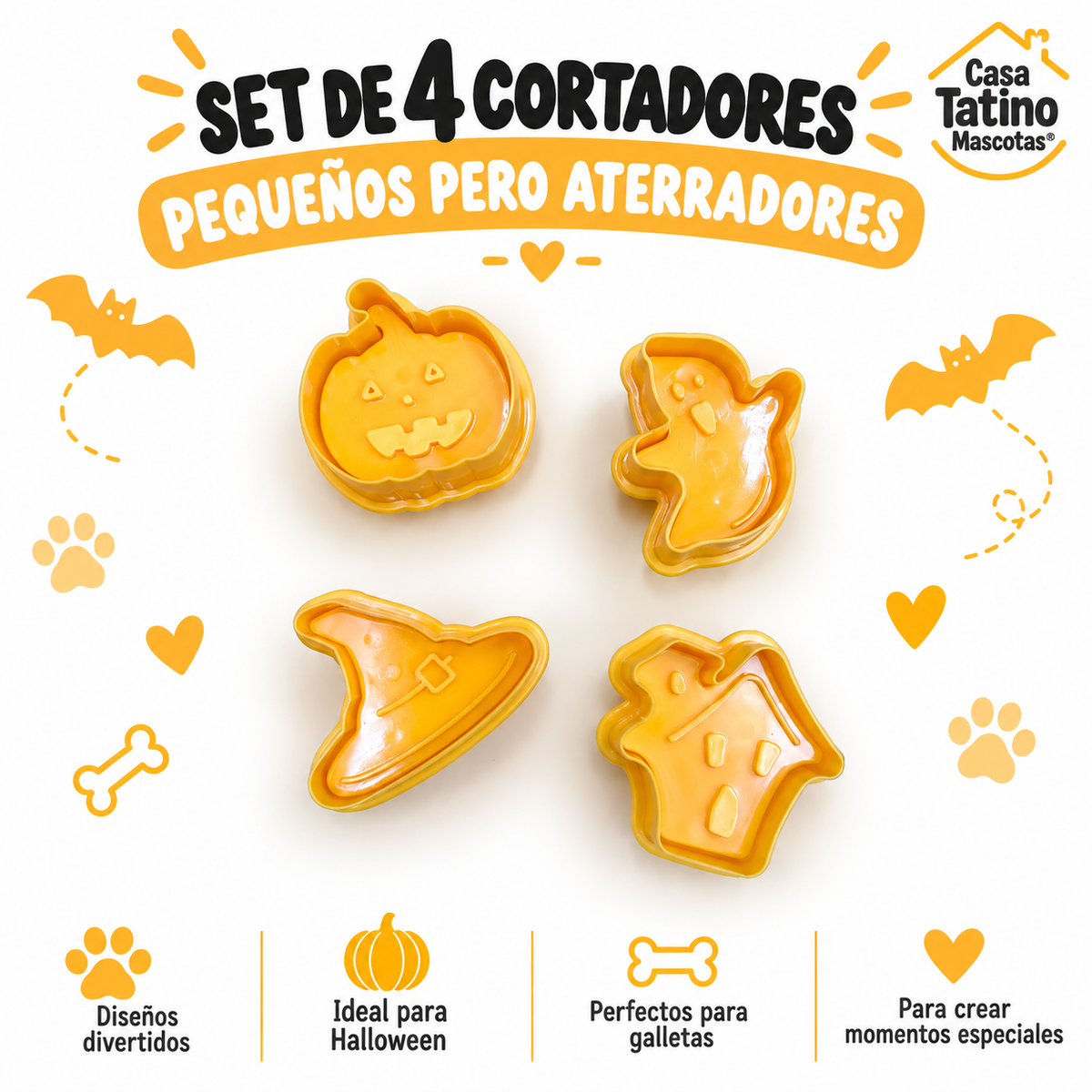 🎃 Set Halloween · 4 Cortadores con Sello Integrado

¡Pequeños pero aterradores!
