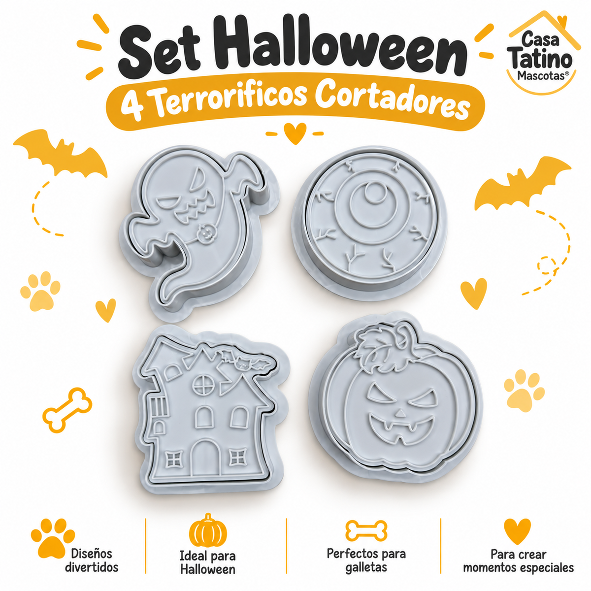 🎃 Set Halloween · 4 Terrorificos Cortadores con Sello