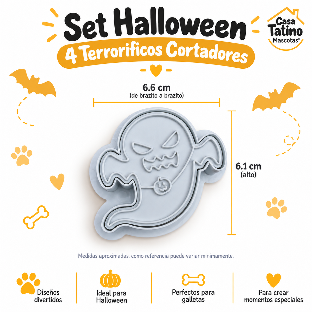 🎃 Set Halloween · 4 Terrorificos Cortadores con Sello