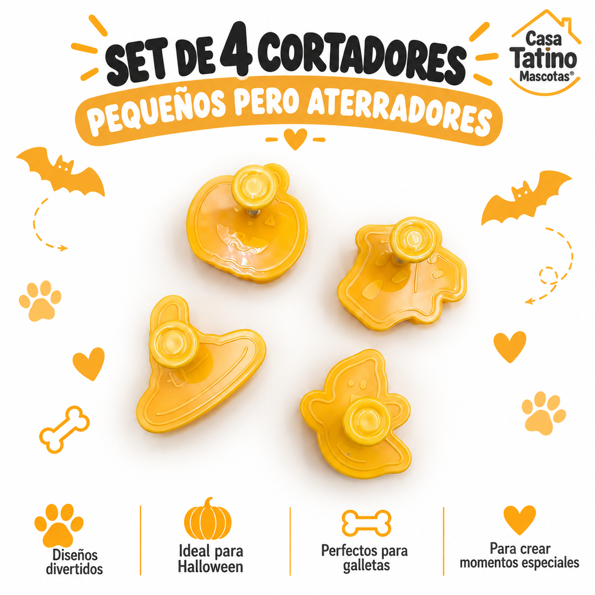 🎃 Set Halloween · 4 Cortadores con Sello Integrado

¡Pequeños pero aterradores!